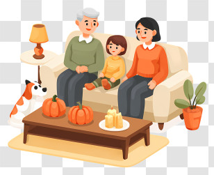 Family Sharing Stories - Cozy Family Thanksgiving Scene Transparent PNG