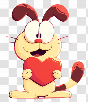 Cartoon Character - Adorable Cartoon Dog Holding A Heart Transparent PNG