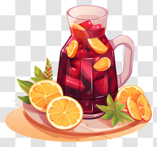 Red Wine - Sangria Jug With Orange Slices Illustration Transparent PNG