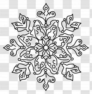 Snowflake Outline - Black And White Mandala Outline Illustration Transparent PNG