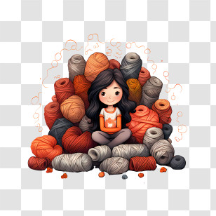 I Love Yarn Day - Cute Girl With Yarn Balls Transparent PNG