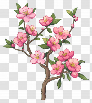 Flowering Plant - Blooming Pink Cherry Blossom Branch Transparent PNG