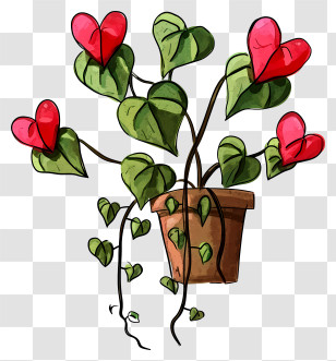 In The Style Of Romantic Illustration - Heart Shaped Leaves Plant In Pot Transparent PNG