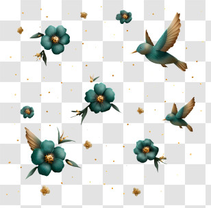 Flower Background - Decorative Blue Flowers And Birds Transparent PNG