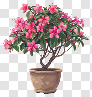 Azalea Plant - Pink Potted Plant With Blossoms Transparent PNG