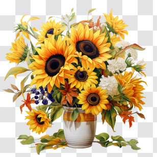National Sunflower Day - Sunflower Bouquet In A Vase Illustration Transparent PNG