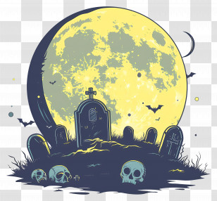 Halloween Full Moon - Spooky Graveyard Under Full Moon Transparent PNG