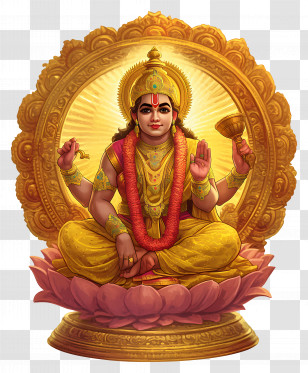 Ayyappan - Illustration Of Hindu Deity On Lotus With Golden Frame Transparent PNG
