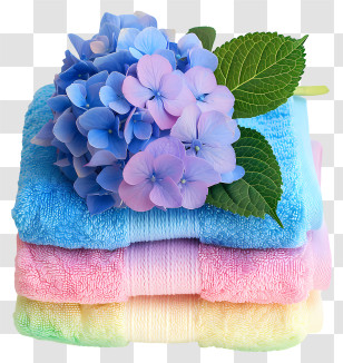 Towels - Colorful Towels With Blue Flower Decoration Transparent PNG