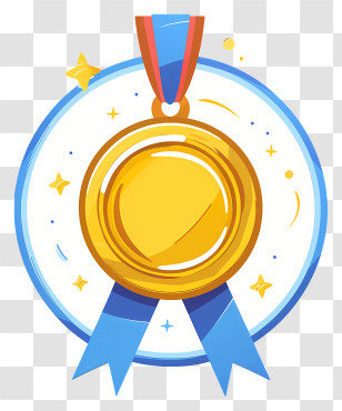 Gold Medal - Golden Medal With A Touch Of Blue Ribbon Transparent PNG