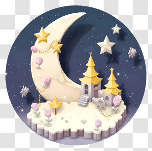 Moon Shaped Object - Fantasy Moon With Castle And Stars Transparent PNG