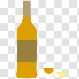 Alcohol - Yellow Bottle With Shot Glass And Lemon Slice Transparent PNG