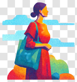Woman Holding Reusable Bag - Stylish Woman With Bag And Clouds Transparent PNG