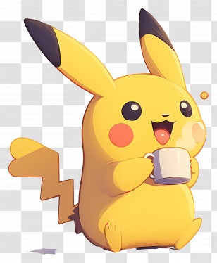 Pikachu - Yellow Cartoon Character With Coffee Transparent PNG