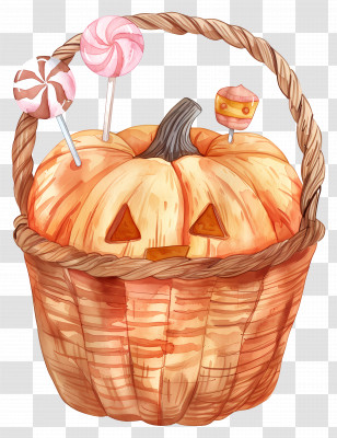 Halloween Basket - Pumpkin Basket With Lollipops Transparent PNG