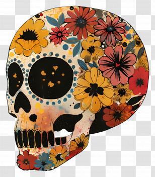 Sugar Skull - Floral Sugar Skull For Day Of The Dead Celebration Transparent PNG