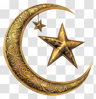 Golden Crescent - Golden Crescent Moon And Star Design Transparent PNG