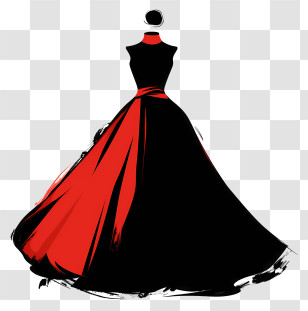 Dress Day - Chic Ball Gown In Black And Red Illustration Transparent PNG