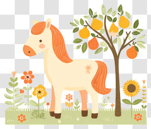 Cute Horse In Garden - Cute Horse In A Flower Garden Transparent PNG