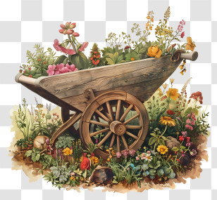 Wooden Garden Wheelbarrow - Flower Wheelbarrow In Garden Transparent PNG