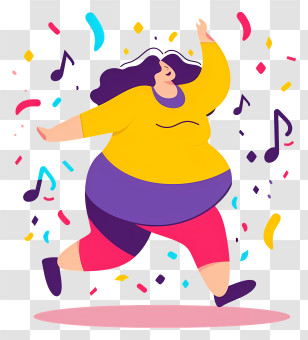 World Obesity Day - Cartoon Woman Dancing With Musical Notes And Confetti Transparent PNG