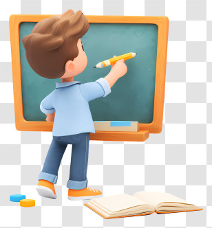 Student Taking Notes On Blackboard - Boy Writing On Blackboard Transparent PNG