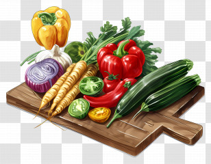 Vegetables On A Cutting Board - Colorful Vegetables On A Cutting Board Transparent PNG