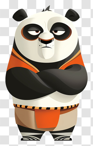 Kung Fu Panda - Stern Cartoon Panda In Orange Martial Arts Uniform Transparent PNG
