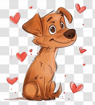Cartoon Dog - Cute Brown Cartoon Dog With Hearts Transparent PNG
