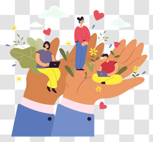 Blue Sky With Clouds - Hands Holding People In Cute Illustration Transparent PNG