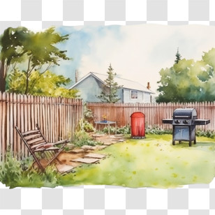 Barbecue - Backyard With Fence And Grill Transparent PNG