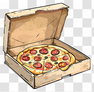 Box With Pizza - Cartoon Pizza In A Delivery Box Transparent PNG