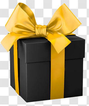 Gift Box - Black Gift Box With Yellow Ribbon Transparent PNG
