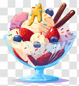 National Sundae Day - Fruit Topped Ice Cream Sundae Illustration Transparent PNG