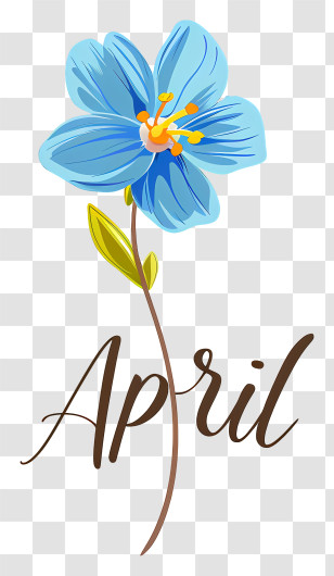 April - Blue Flower With April Month Illustration Transparent PNG