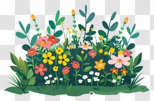 Flower Garden - Colorful Flower Garden Illustration Transparent PNG