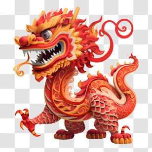 Chinese Dragon - Red And Orange Traditional Dragon Illustration Transparent PNG