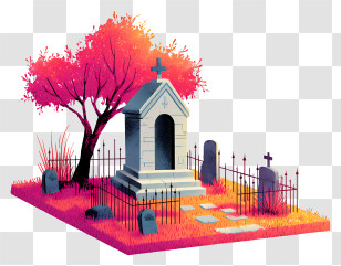 Scary Graveyard - Serene Cemetery With Autumn Tree Transparent PNG