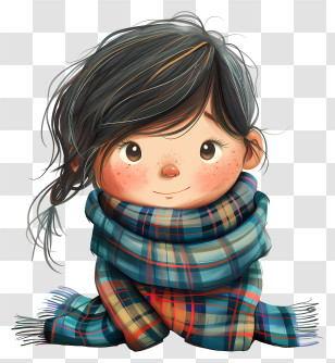 Tartan Day - Cute Girl With Plaid Scarf Transparent PNG