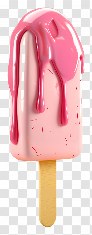 Stick Ice Cream - Pink Popsicle With Dripping Syrup Transparent PNG