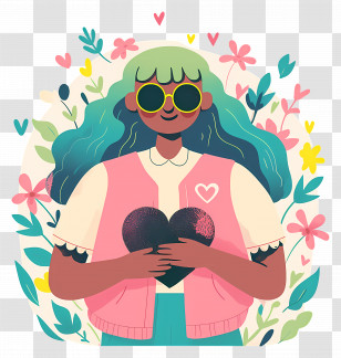 World Earth Day - Girl Holding A Heart With Floral Background Transparent PNG