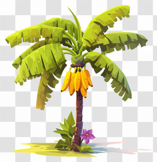Banana Tree - Cartoon Banana Tree With Hanging Bananas Transparent PNG
