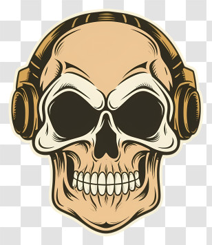 Cartoon - Skull Illustration Wearing Headphones For Music Lovers Transparent PNG