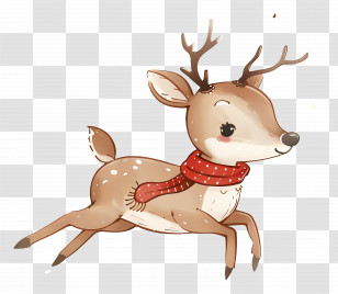 Christmas Deer - Cute Cartoon Reindeer With Red Scarf Transparent PNG