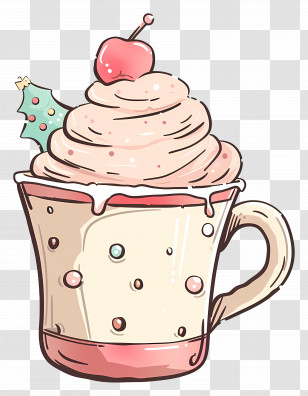 Hot Chocolate With Whipped Cream And Cherry - Festive Hot Chocolate Topped With Whipped Cream And Cherry Transparent PNG