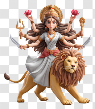 Chandraghanta - Durga Goddess Riding Lion Transparent PNG