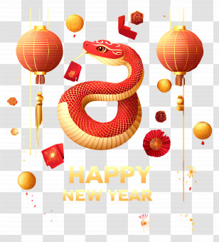 Snake Year - Chinese New Year With Snake And Lanterns Transparent PNG