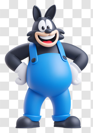 Cartoonish Dog - Chubby Black Cat In Blue Overalls Transparent PNG