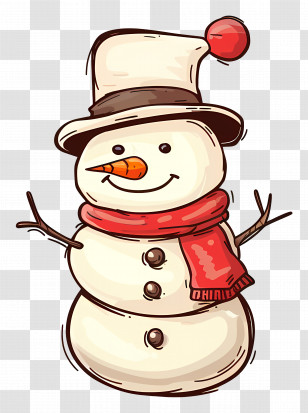 Snowman - Cartoon Snowman With Red Scarf Transparent PNG