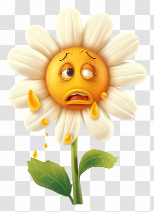 Flower - Crying Cartoon Daisy With Sad Expression Transparent PNG